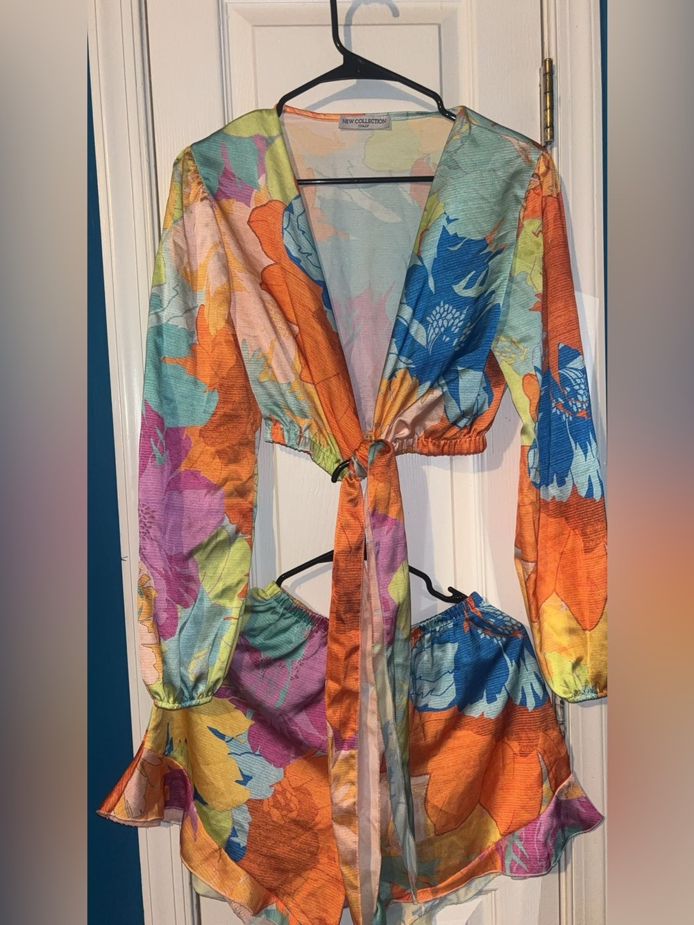 Bright Floral Tie-Front Crop Top and Skirt Set